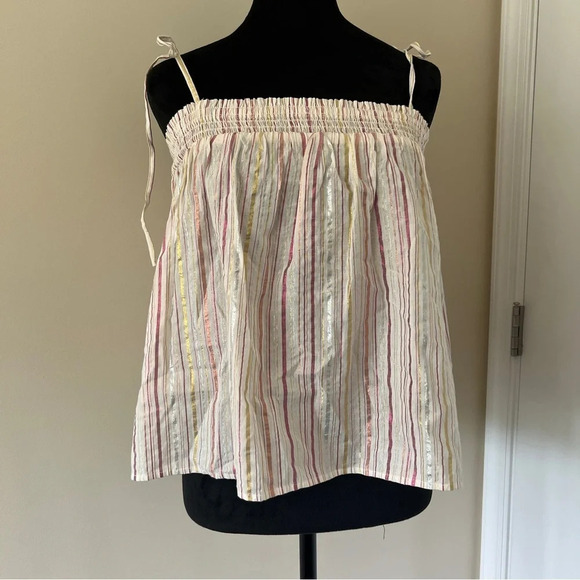 Ann Taylor LOFT NWT metallic striped loose fit smocked tank top Size S - Picture 5 of 9